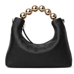 ⚡ Women's Top Handle Chain Pearl Strap Leather Crossbody Tote Black Bag